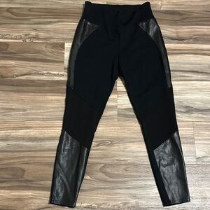 Assets By Spanx Faux Leather Accent Moto Legging Black Women's LARGE High Rise